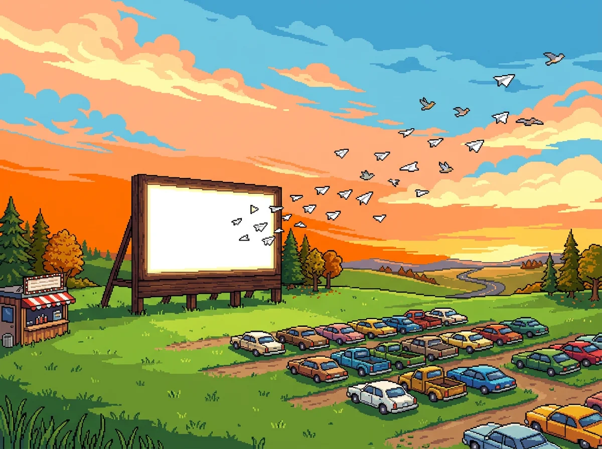 Pixel art of a launch at sunrise with a rocket trail in the sky
